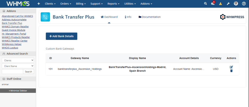 Bank Transfer Dashboard